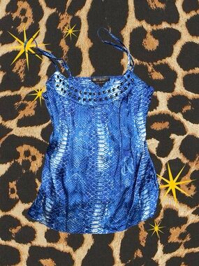 ROCK & REPUBLIC | Blue Silk Snake-Print Studded Camisole | Excellent | Size 2